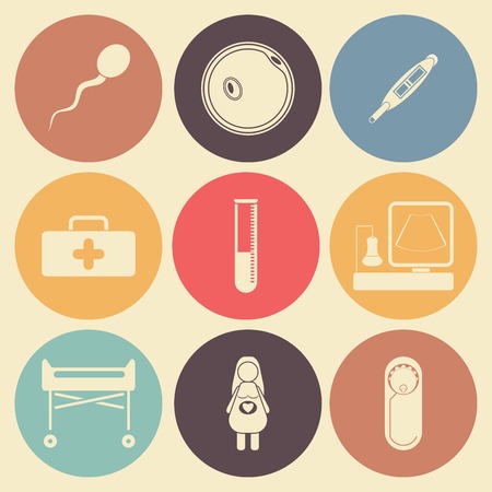 Pregnantcy flat icon set in color circles.のイラスト素材
