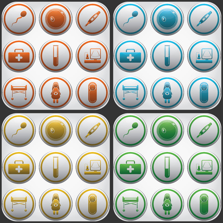 Pregnantcy flat icon buttons set in grey circles.のイラスト素材