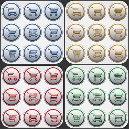 shoping cart flat icon set in grey circles.のイラスト素材