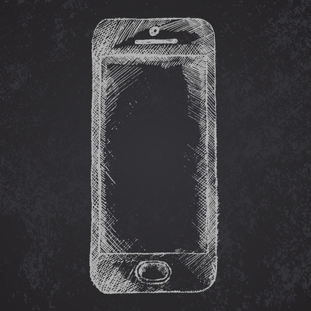 Handdrawn sketch of mobile phone front on blackboard.のイラスト素材