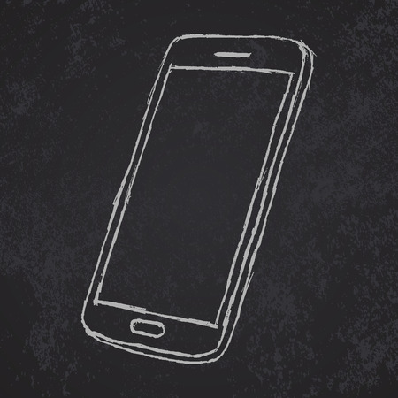 Handdrawn sketch of mobile phone outlined on blackboard.のイラスト素材