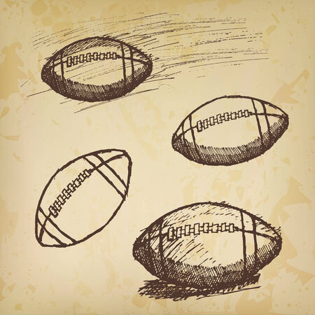 Rugby American Football sketch set on old paper.のイラスト素材