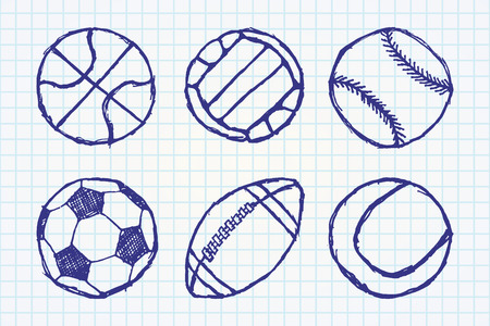 Ball sketch set simple outlined isolated on paper notebook.のイラスト素材