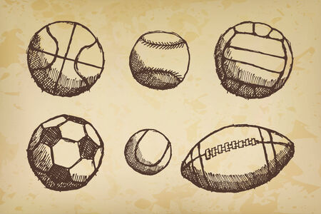 Ball sketch set with shadow on old paper.のイラスト素材