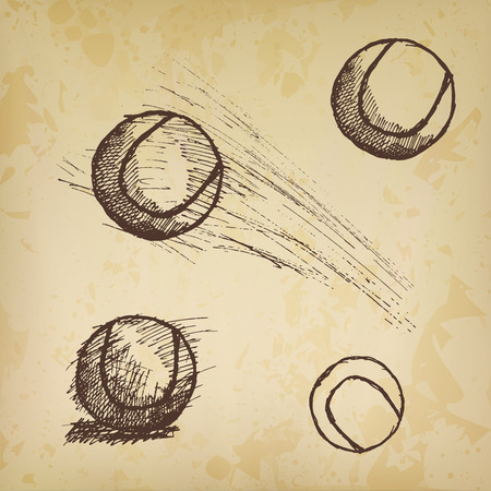 Tennis ball sketch set isolated on old paper.のイラスト素材