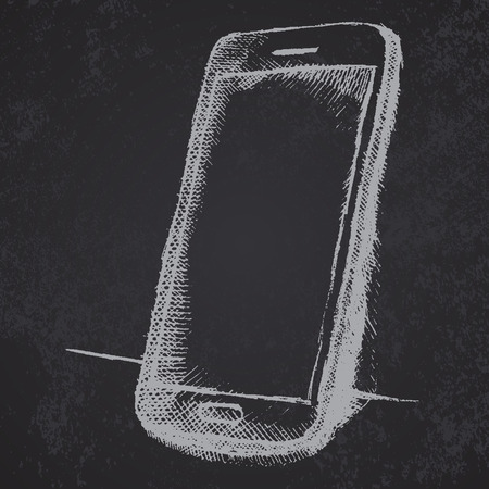 Handdrawn sketch of mobile phone with shadow on blackboard.のイラスト素材