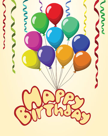 Happy birthday Text baloons ribbons pastel backgroundのイラスト素材