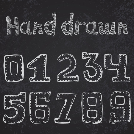 Written numbers 0-9 hand drawn sketch on chalkboard.のイラスト素材