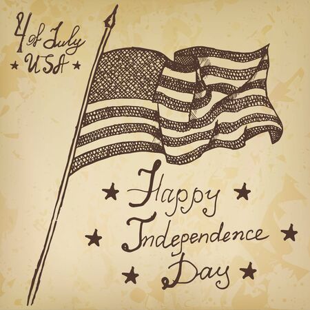 Hand drawn sketch American flag USA Independence day vector illustration.のイラスト素材