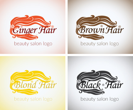 Hair salon Company identity vector logo design mock up template set. abstract concept blond brown black and ginger colors, beauty studio logotype stylized.のイラスト素材