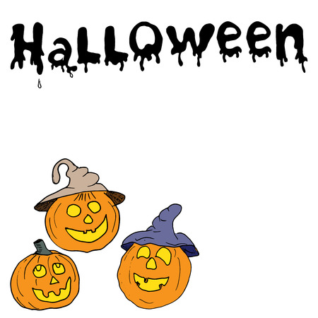 Sketch of halloween pumpkin, Doodles set with Lettering, Hand-Drawn Vector Illustration card.のイラスト素材