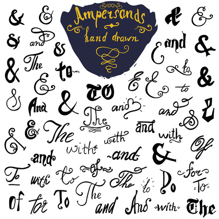 Ampersands and Catchwords collection hand drawn set for Logo and Label Designs. Vintage Style Hand Lettered symbols isolated on white background.のイラスト素材