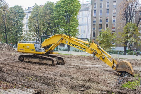 MILAN, ITALY-OCTOBRE 18, 2015: Construction machinery on building site of new subway line in Milan.