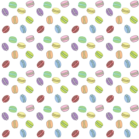 Macaroons seamless pattern, Hand drawn sketch traditional french dessert, isolated on white.のイラスト素材