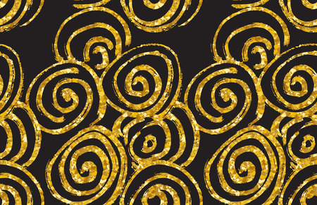 Hand drawn seamless gold glitter pattern. abstract spiral seamless pattern, vector illustration.のイラスト素材