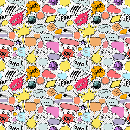 Seamless pattern background with handdrawn comic book speech bubbles, vector illustration.のイラスト素材