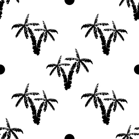 Seamless pattern background with hand drawn palm trees, summer semless, background, vector illustration.のイラスト素材