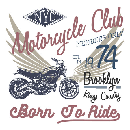 T-shirt typography design, motorcycle vector, NYC printing graphics, typographic vector illustration, New York riders graphic design for label or t-shirt print, Badge, Applique.のイラスト素材