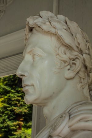 Bellagio city on Lake Como, Italy. Lombardy region. Italian famous landmark, Villa Melzi Park. sculpture in Moorish Pavilion.のeditorial素材