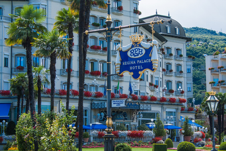 STRESA, ITALY - JULY 14, 2016. Stresa view on Regina Palace Hotel, a town on the Maggiore Lakeのeditorial素材