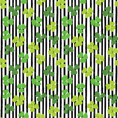 Clover leaf hand drawn doodle seamless pattern vector illustration. St Patricks Day symbol, Irish lucky shamrock background.のイラスト素材