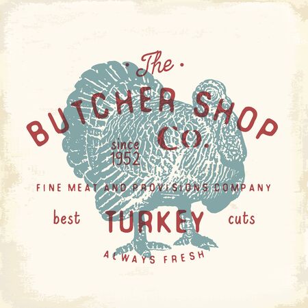 Butcher Shop vintage emblem turkey meat products, butchery Logo template retro style. Vintage Design for Logotype, Label, Badge and brand design. vector illustrationのイラスト素材