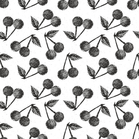 Cherries hand drawn seamless pattern, fruits background vector illustrationのイラスト素材