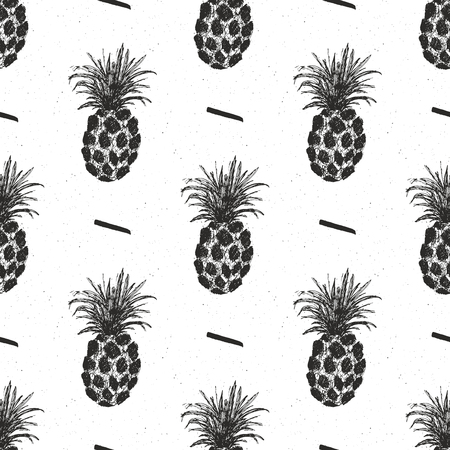 Pineapple hand drawn seamless pattern, fruits background vector illustrationのイラスト素材