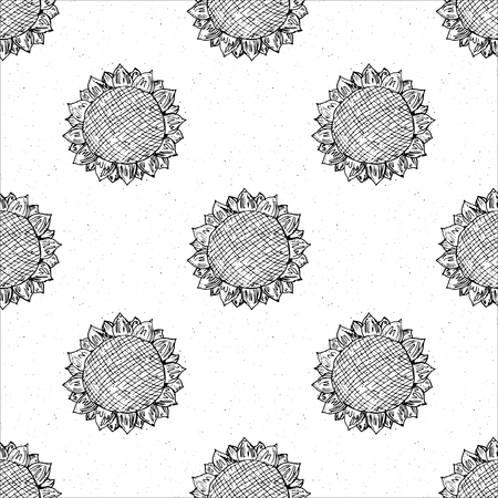 Sunflower seamless pattern hand drawn sketch, background, typography design vector illustration.のイラスト素材