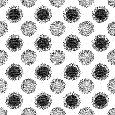 Sunflower seamless pattern hand drawn sketch, background, typography design vector illustration.のイラスト素材