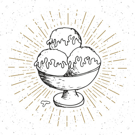 Ice cream sketch, Vintage label, Hand drawn grunge textured badge, retro  template, typography design vector illustrationのイラスト素材