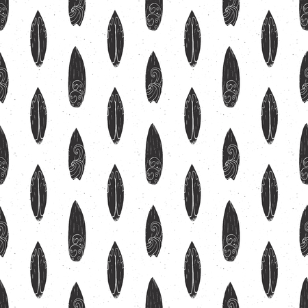 Surf boards seamless pattern hand drawn sketch background, typography design, monochrome vector illustration.のイラスト素材