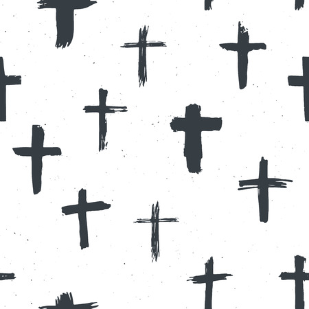 Cross symbols seamless pattern grunge hand drawn Christian crosses, religious signs icons, crucifix symbol vector illustration .のイラスト素材