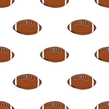 Football, rugby ball seamless pattern hand drawn sketch, vector illustration.のイラスト素材