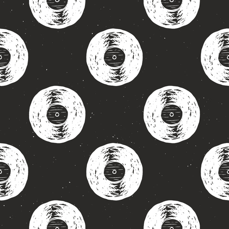 Vinyl record vintage seamless pattern hand drawn label sketch, grunge textured retro badge, typography design t-shirt print, vector illustration .のイラスト素材
