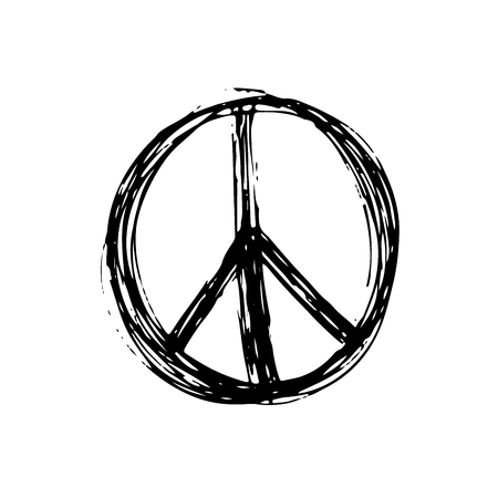 Peace symbol, hand drawn grunge Hippie or pacifist sign, vector illustration isolated on white background .のイラスト素材