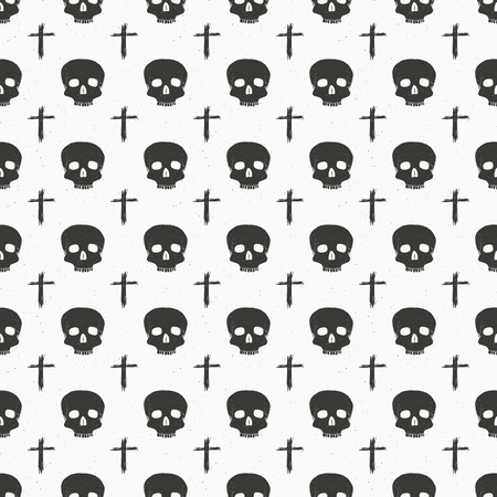 Skull and cross sumbol seamless pattern, hand drawn sketch vector illustration.のイラスト素材