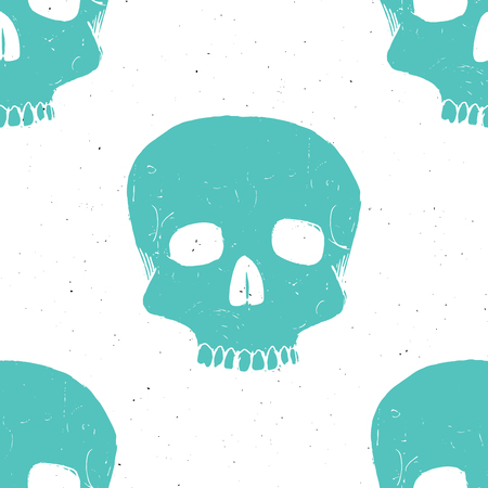 Skull seamless pattern, hand drawn sketch vector illustration.のイラスト素材