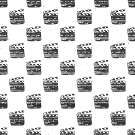 Clapperboard seamless pattern, vintage handdrawn sketch, retro movie industry, vector illustration.のイラスト素材
