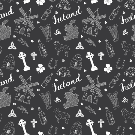 Ireland Sketch Doodles Seamless Pattern.のイラスト素材