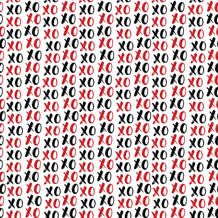 XOXO brush lettering signs seamless pattern, Grunge calligraphiv c hugs and kisses Phrase, Internet slang abbreviation XOXO symbols, vector illustration isolated on white backgroundのイラスト素材