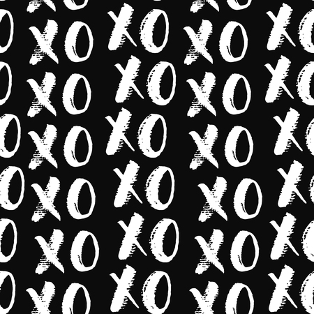 XOXO brush lettering signs seamless pattern, Grunge calligraphiv c hugs and kisses Phrase, Internet slang abbreviation XOXO symbols, vector illustration.のイラスト素材