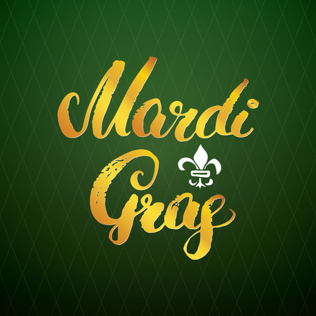 Mardi Gras Calligraphic Lettering. Typographic Greeting Card Design. Calligraphy Lettering for Holiday Greeting. Hand Drawn Lettering Text Vector illustration.のイラスト素材