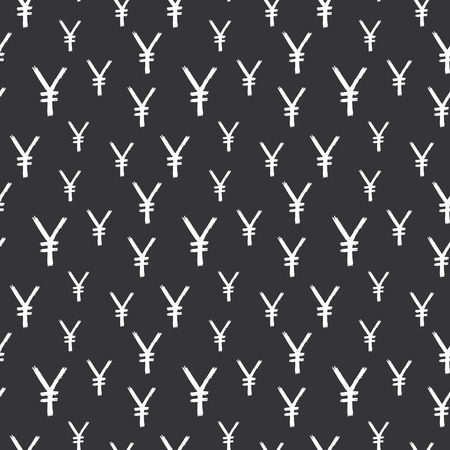 Yen sign icon brush lettering seamless pattern, Grunge calligraphic symbols background, vector illustration.のイラスト素材