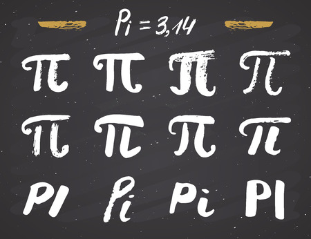 Pi symbols hand drawn icons set , Grunge calligraphic mathematical sign, vector illustration on chalkboard background.のイラスト素材