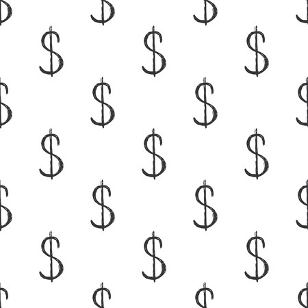 Dollar sign icon brush lettering seamless pattern, Grunge calligraphic symbols background, vector illustration.のイラスト素材