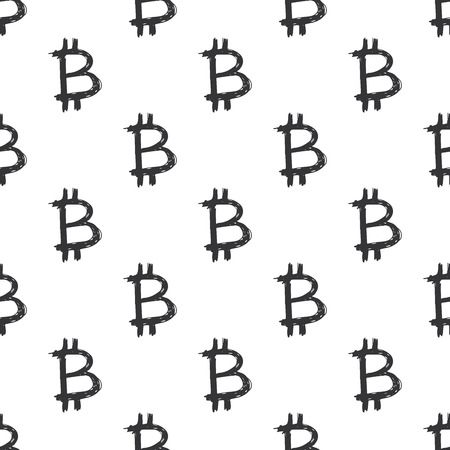 Bitcoin sign icon brush lettering seamless pattern, Grunge calligraphic symbols background, vector illustration.のイラスト素材
