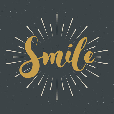 Smile lettering handwritten sign, Hand drawn grunge calligraphic text. Vector illustration.のイラスト素材