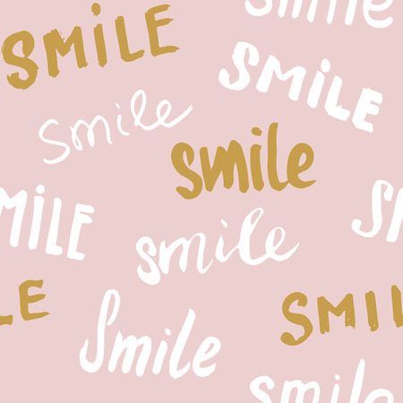 A Smile lettering seamless pattern. Hand drawn sketched calligraphic signs vector illustrationのイラスト素材