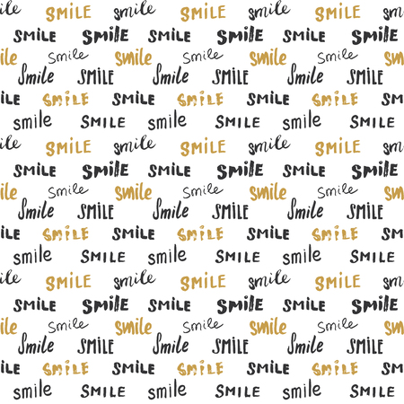 A Smile lettering seamless pattern. Hand drawn sketched calligraphic signs vector illustrationのイラスト素材